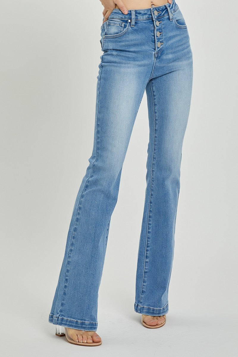 RISEN Full Size High Rise Button Fly Bootcut Jeans Trendsi