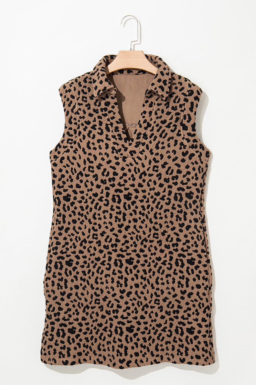 Leopard Johnny Collar Sleeveless Mini Dress Trendsi