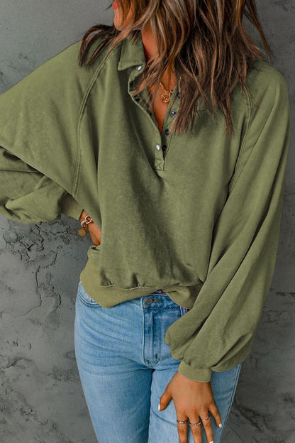 Half Snap Long Sleeve Sweatshirt Trendsi