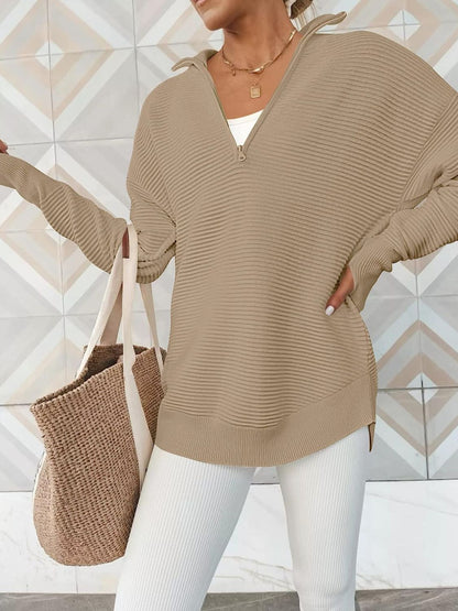 Half Zip Long Sleeve Knit Top Trendsi