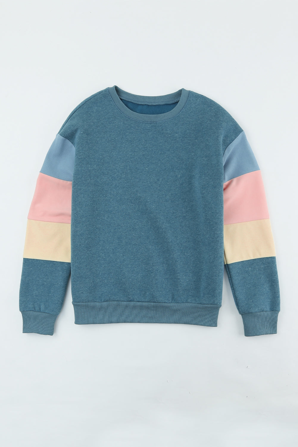 Color Block Round Neck Long Sleeve Sweatshirt Trendsi