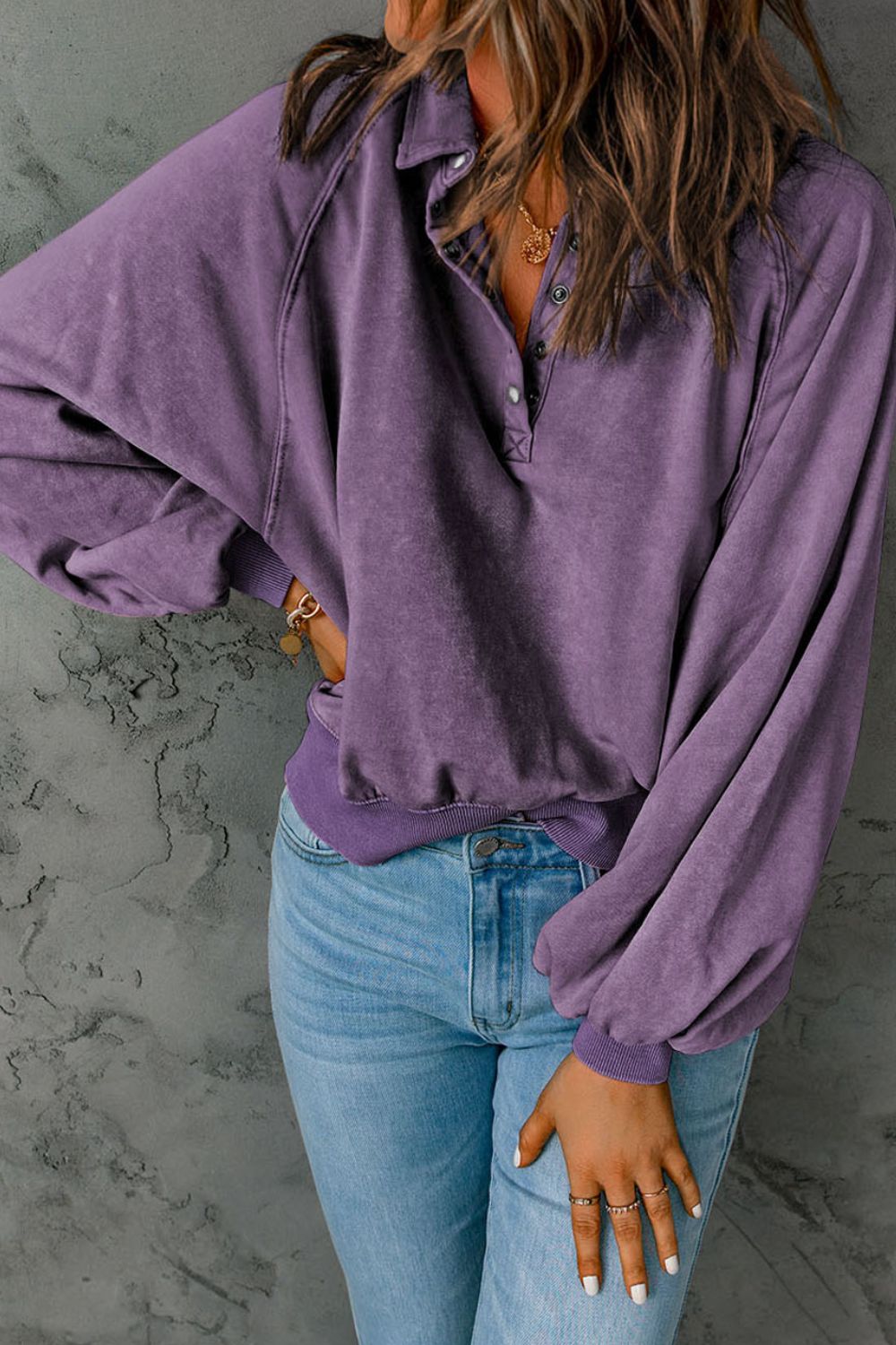 Half Snap Long Sleeve Sweatshirt Trendsi