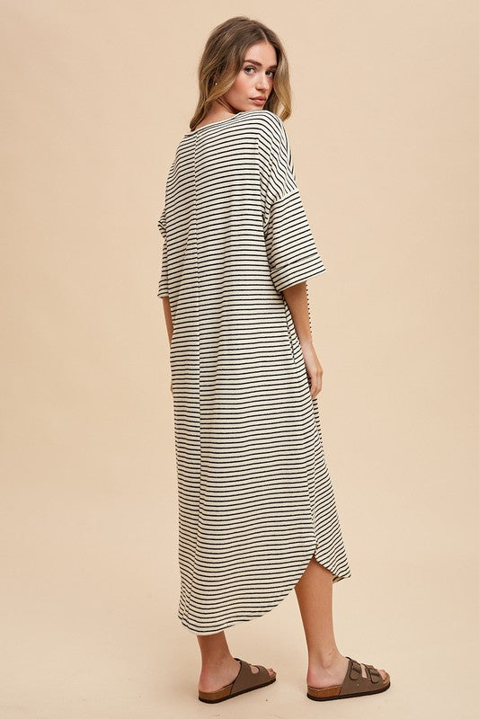 Annie Wear Striped Round Neck Terry Midi Dress Trendsi