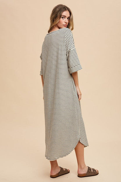 Annie Wear Striped Round Neck Terry Midi Dress Trendsi