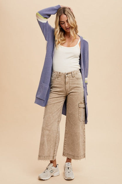 Annie Wear Raw Hem Wide Leg Jeans with Cargo Pockets Trendsi