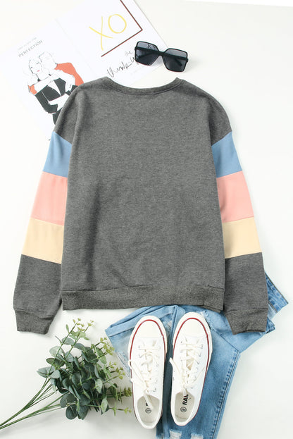 Color Block Round Neck Long Sleeve Sweatshirt Trendsi