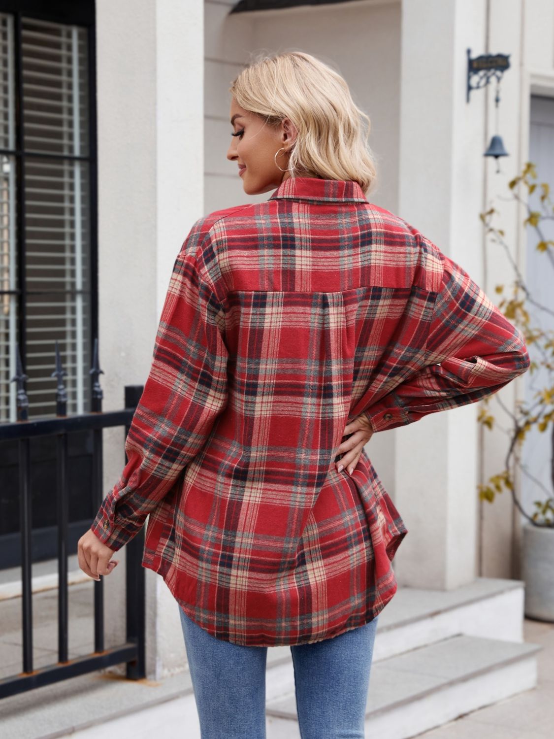 Mandy Plaid Button Up Long Sleeve Shirt Trendsi