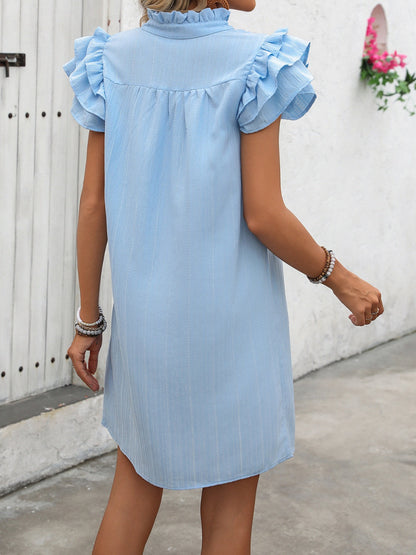 Ivy Lane Ruffled Notched Cap Sleeve Mini Dress Trendsi