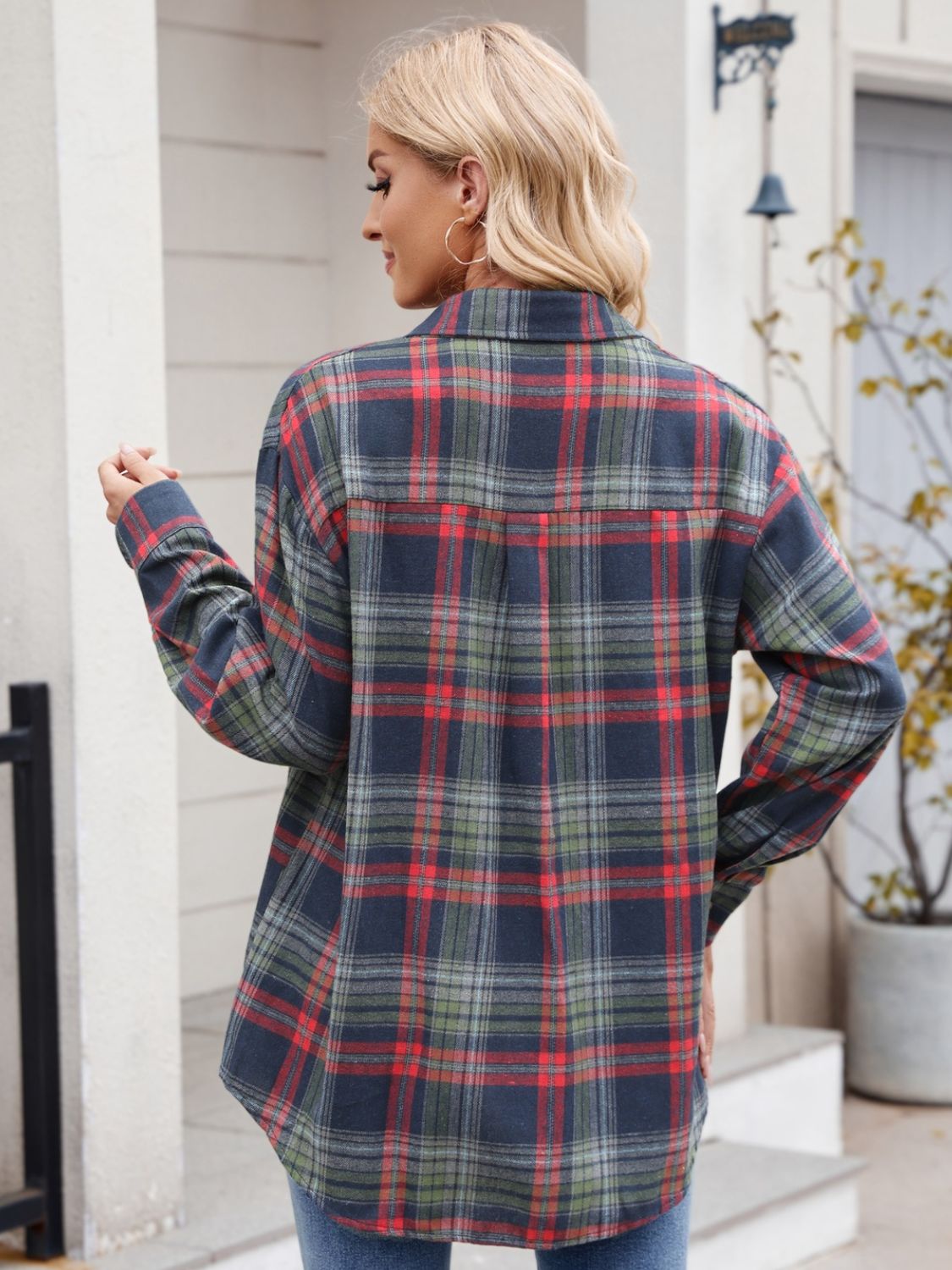 Mandy Plaid Button Up Long Sleeve Shirt Trendsi