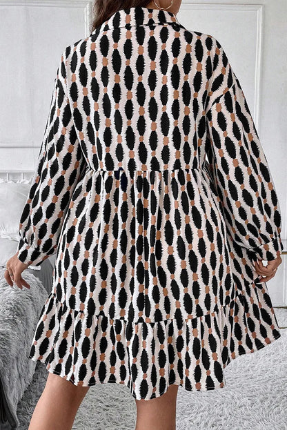 Plus Size Printed Johnny Collar Long Sleeve Dress Trendsi