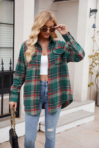 Mandy Plaid Button Up Long Sleeve Shirt Trendsi