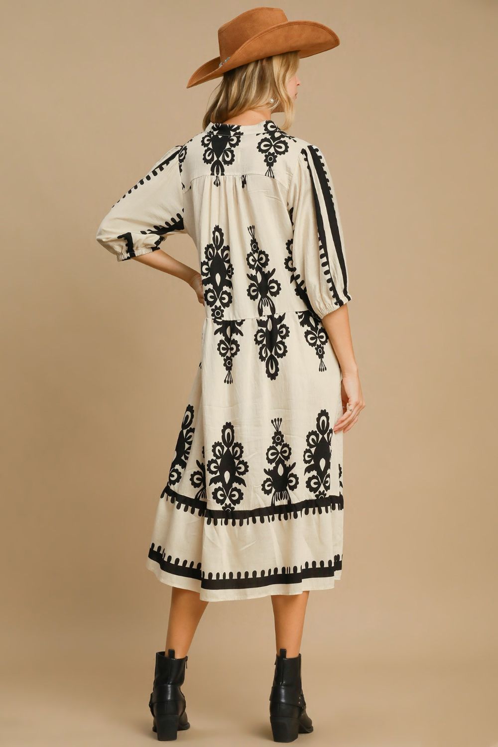 Umgee Printed Notched Midi Dress Trendsi