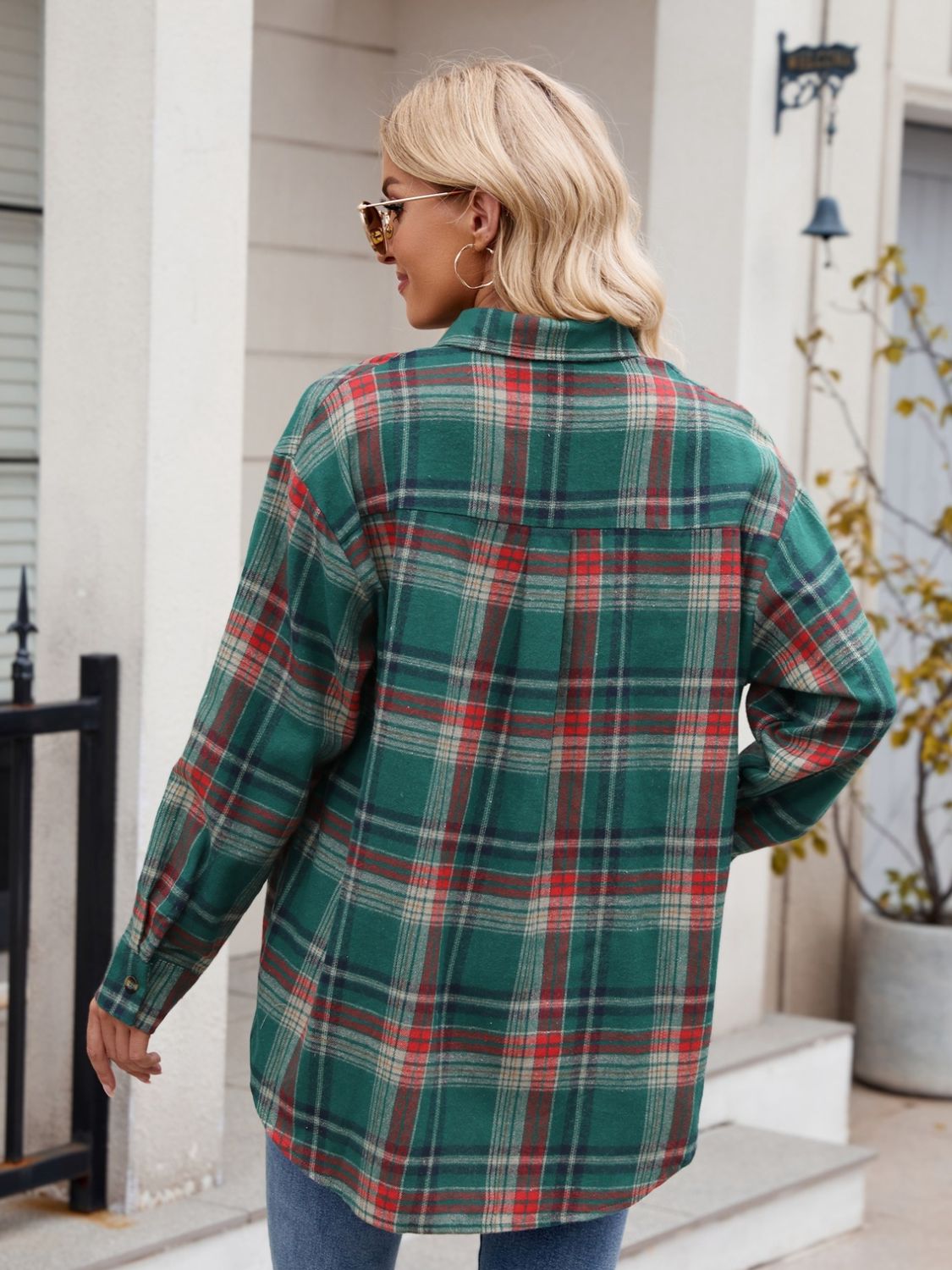 Mandy Plaid Button Up Long Sleeve Shirt Trendsi