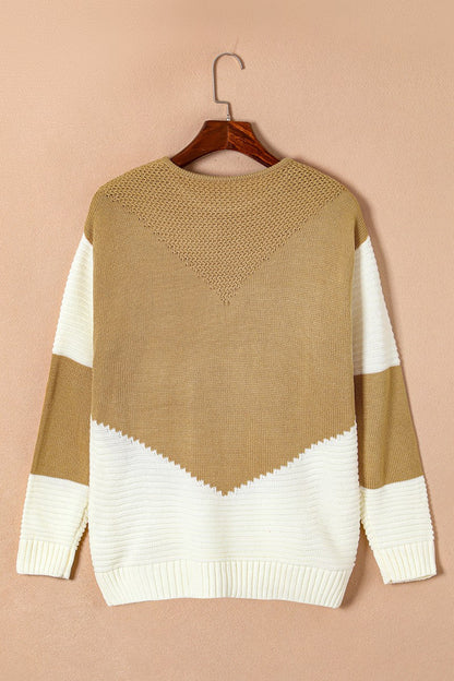 Color Block Round Neck Long Sleeve Sweater Trendsi