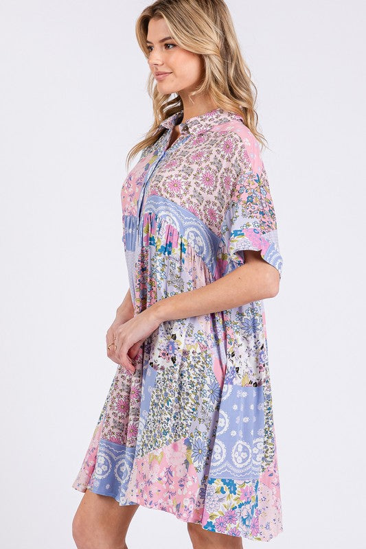 SAGE + FIG Floral Collared Neck Half Sleeve Mini Shirt Dress Trendsi