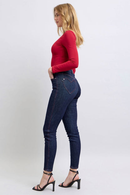 Judy Blue Full Size Heart Shaped Back Pockets Skinny Jeans Trendsi