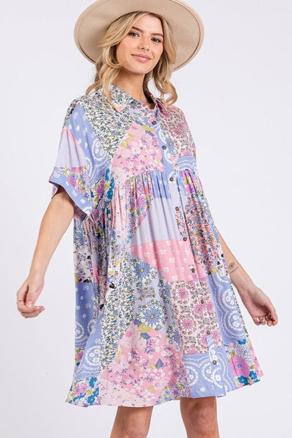 SAGE + FIG Floral Collared Neck Half Sleeve Mini Shirt Dress Trendsi