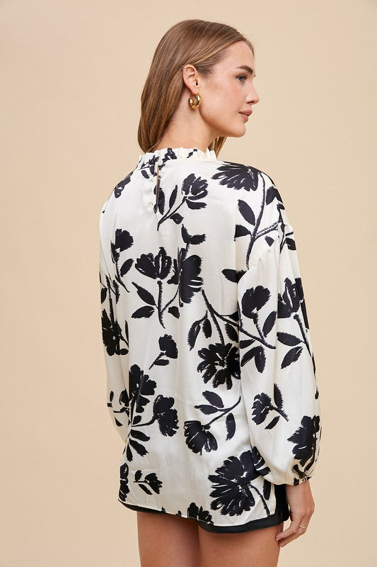 Annie Wear Frill Printed Balloon Sleeve Blouse Trendsi