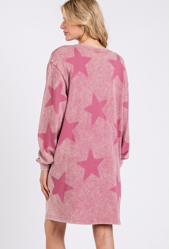 SAGE + FIG Washed Star Print Round Neck Dress Trendsi