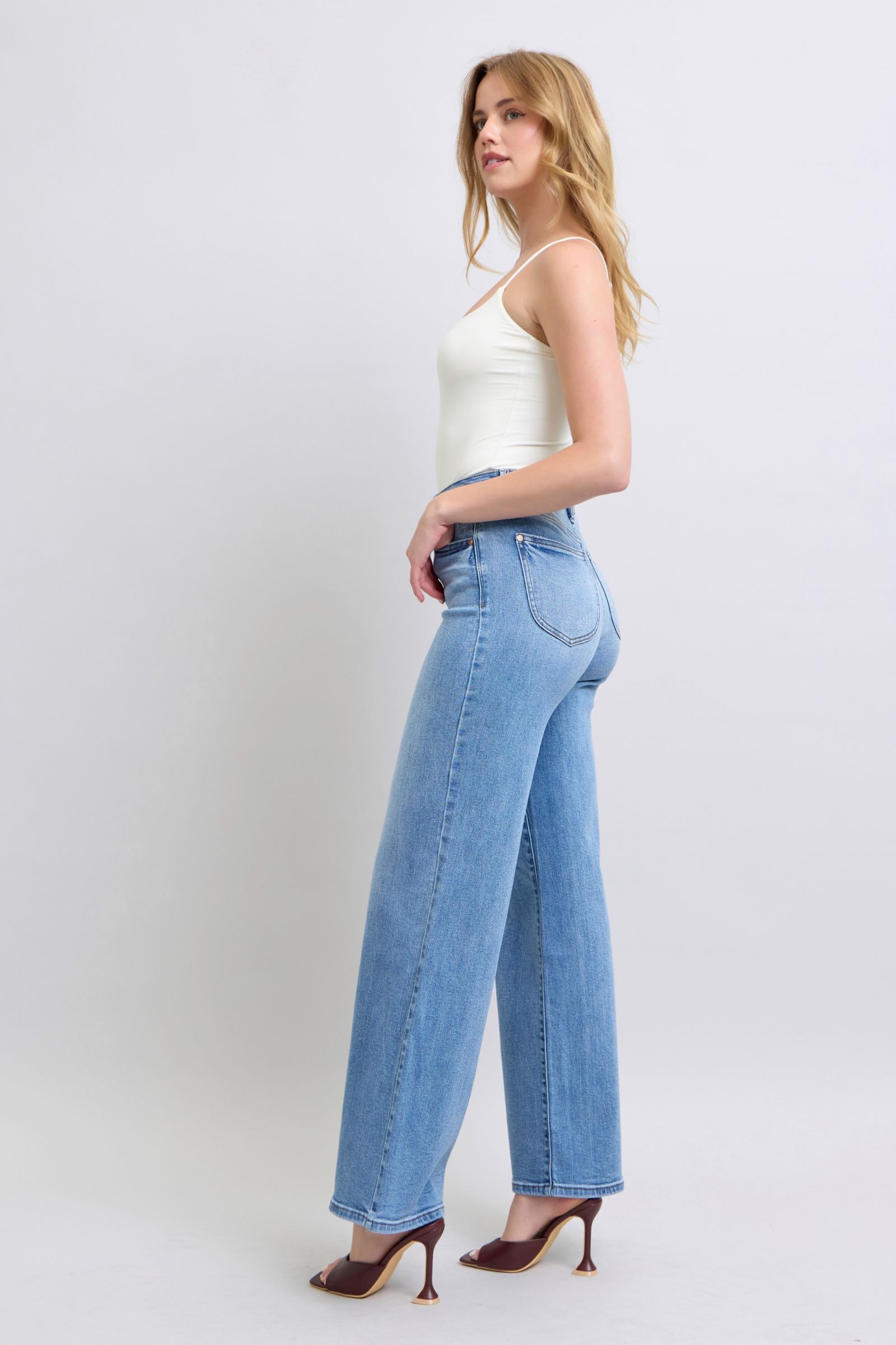 Judy Blue Full Size Wide Leg Jeans with Pockets Trendsi