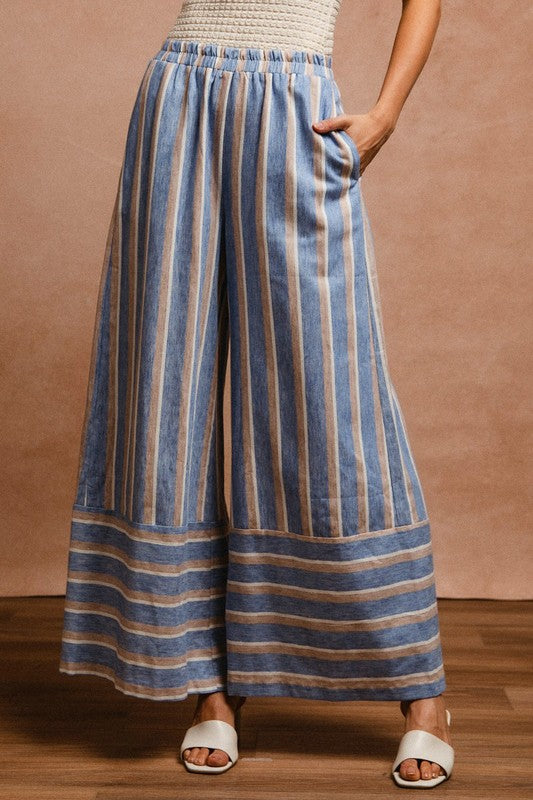 BiBi Striped Wide Leg Pants with Pockets Trendsi