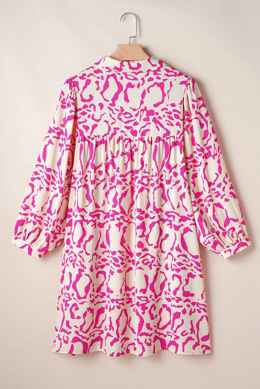 Printed Johnny Collar Long Sleeve Mini Dress Trendsi