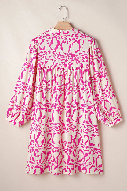 Printed Johnny Collar Long Sleeve Mini Dress Trendsi