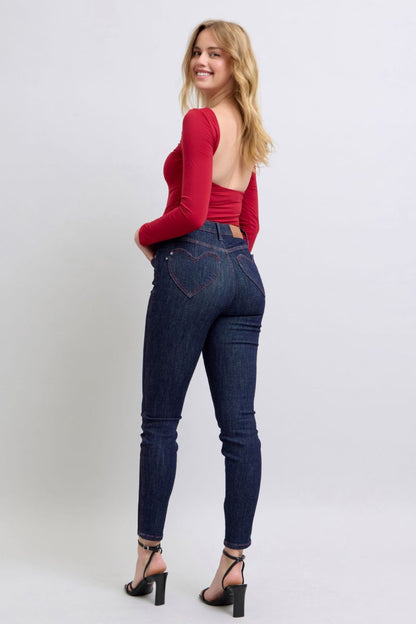 Judy Blue Full Size Heart Shaped Back Pockets Skinny Jeans Trendsi