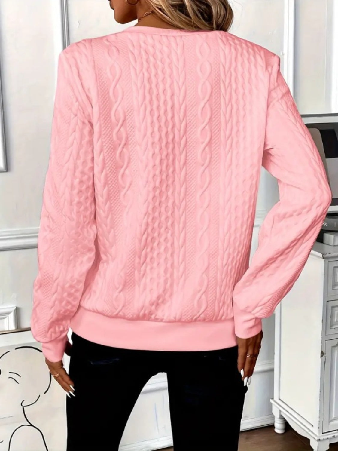 Texture Half Zip Long Sleeve Sweatshirt Trendsi