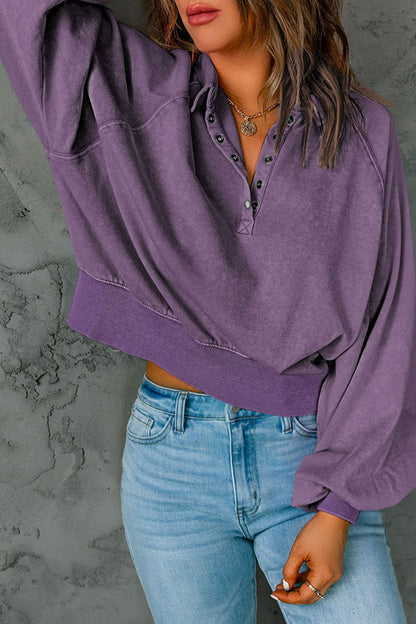 Half Snap Long Sleeve Sweatshirt Trendsi