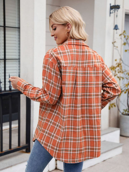 Mandy Plaid Button Up Long Sleeve Shirt Trendsi