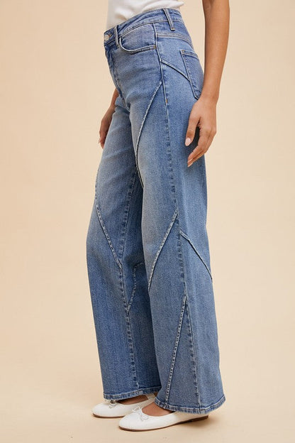 Annie Wear Decorative Seams Wide Leg Jeans Trendsi