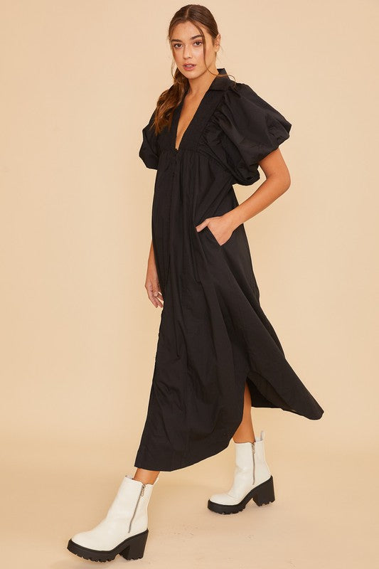 Annie Wear Smocked Puff Sleeve Midi Dress Trendsi