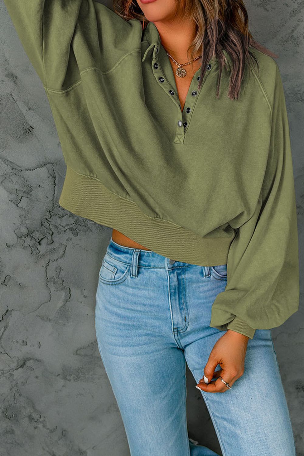 Half Snap Long Sleeve Sweatshirt Trendsi