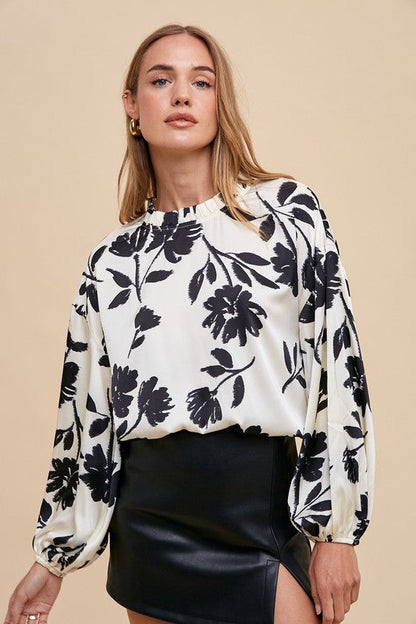 Annie Wear Frill Printed Balloon Sleeve Blouse Trendsi