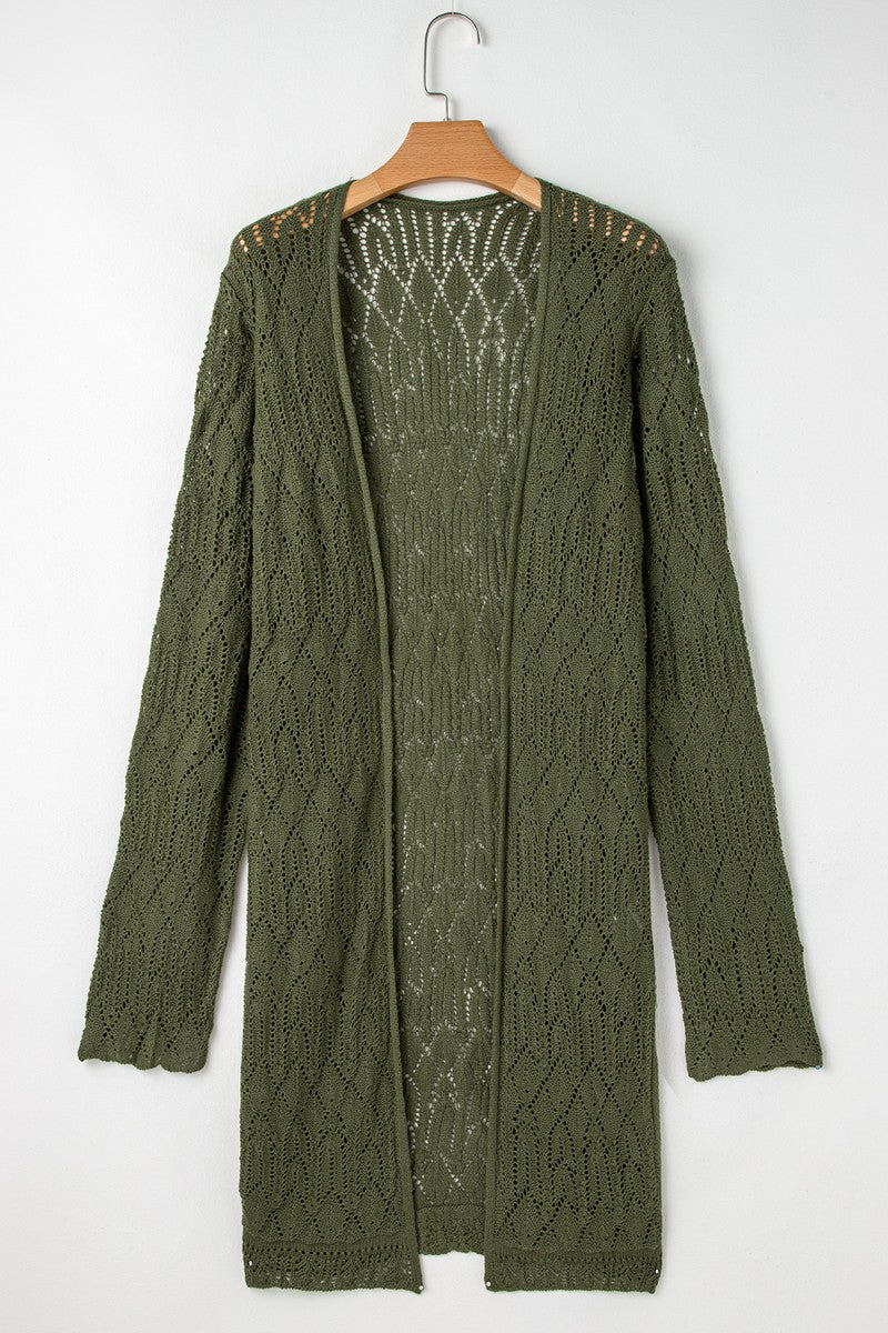 Openwork Open Front Long Sleeve Cardigan Trendsi