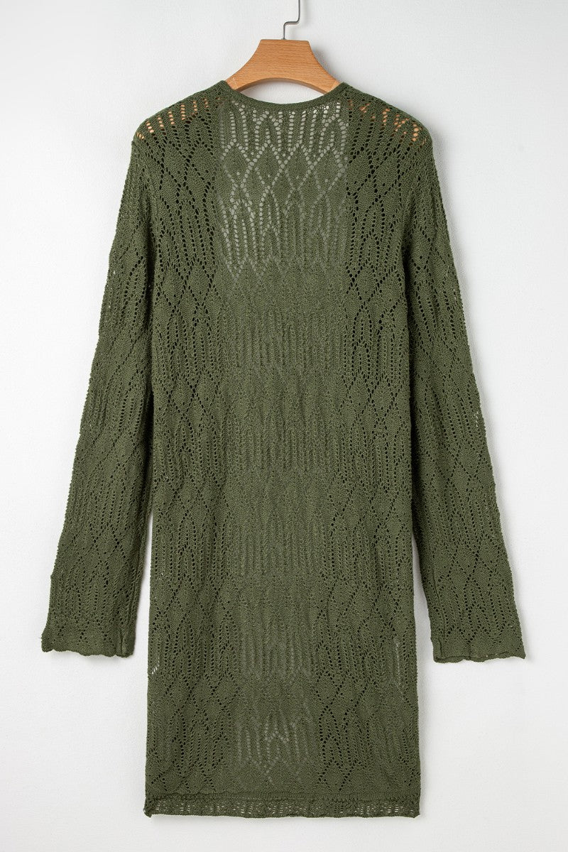 Openwork Open Front Long Sleeve Cardigan Trendsi