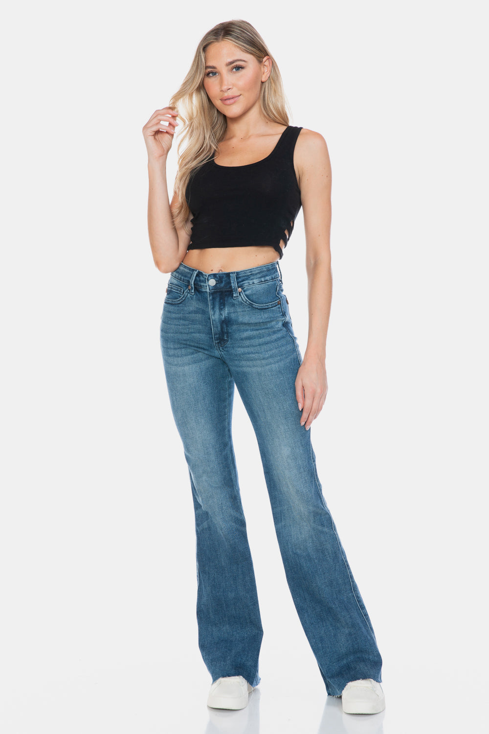 Judy Blue Full Size Tummy Control Cut Hem Flare Jeans Trendsi