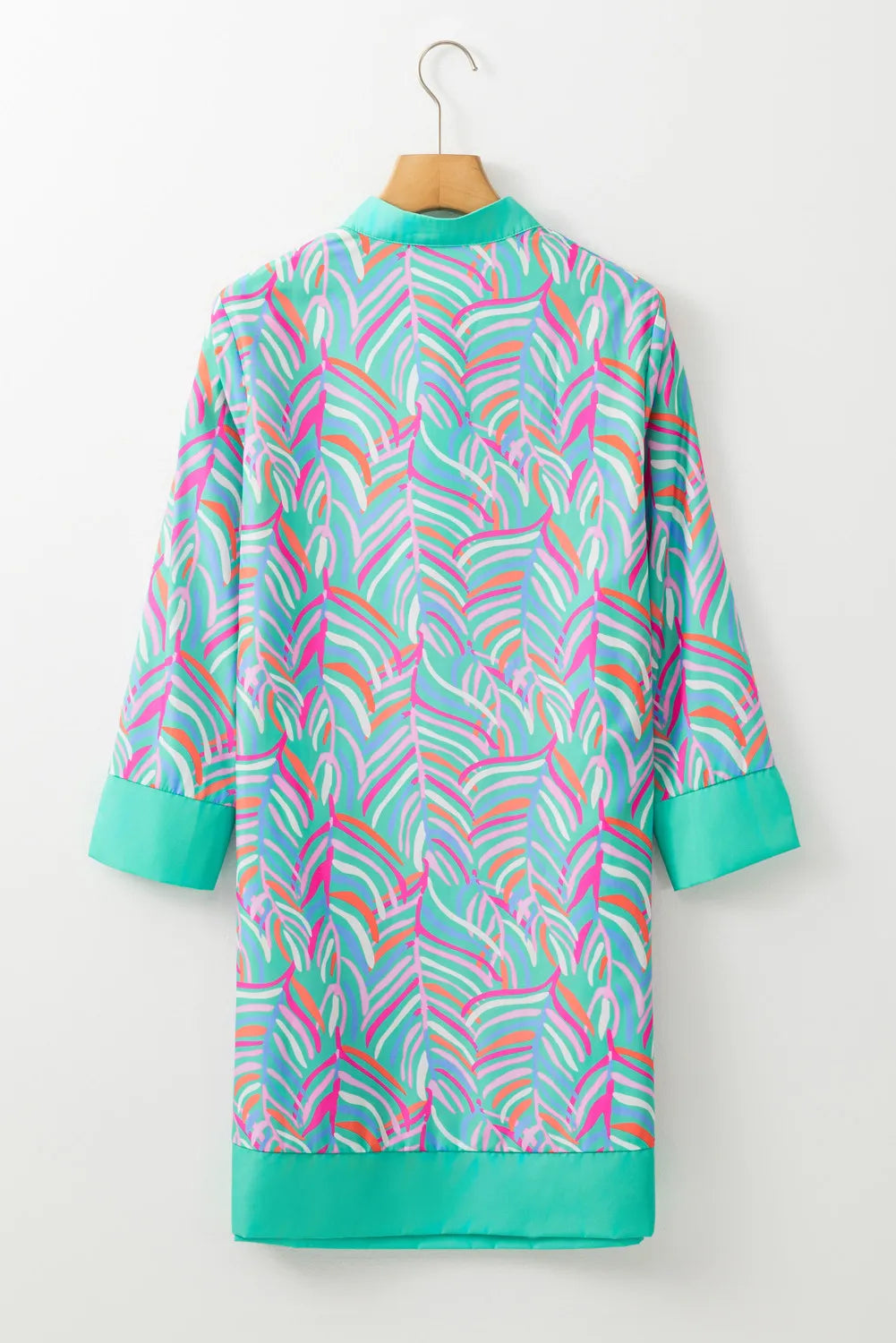 Slit Printed Notched Three-Quarter Sleeve Mini Dress Trendsi