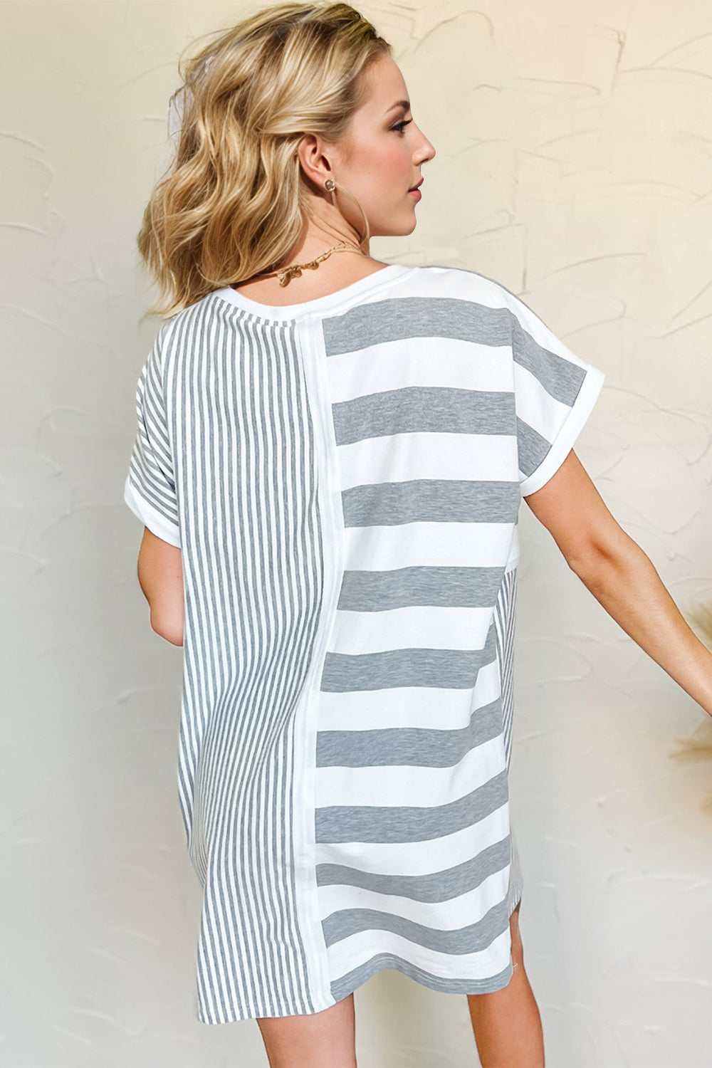 Oh Full Size Striped Round Neck Short Sleeve Mini Tee Dress Trendsi