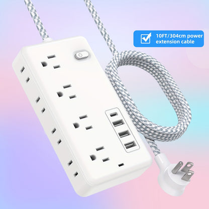 10ft Surge Protector - 8 AC Outlets & 3 USB Ports-World Bazaar Life