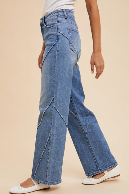 Annie Wear Decorative Seams Wide Leg Jeans Trendsi