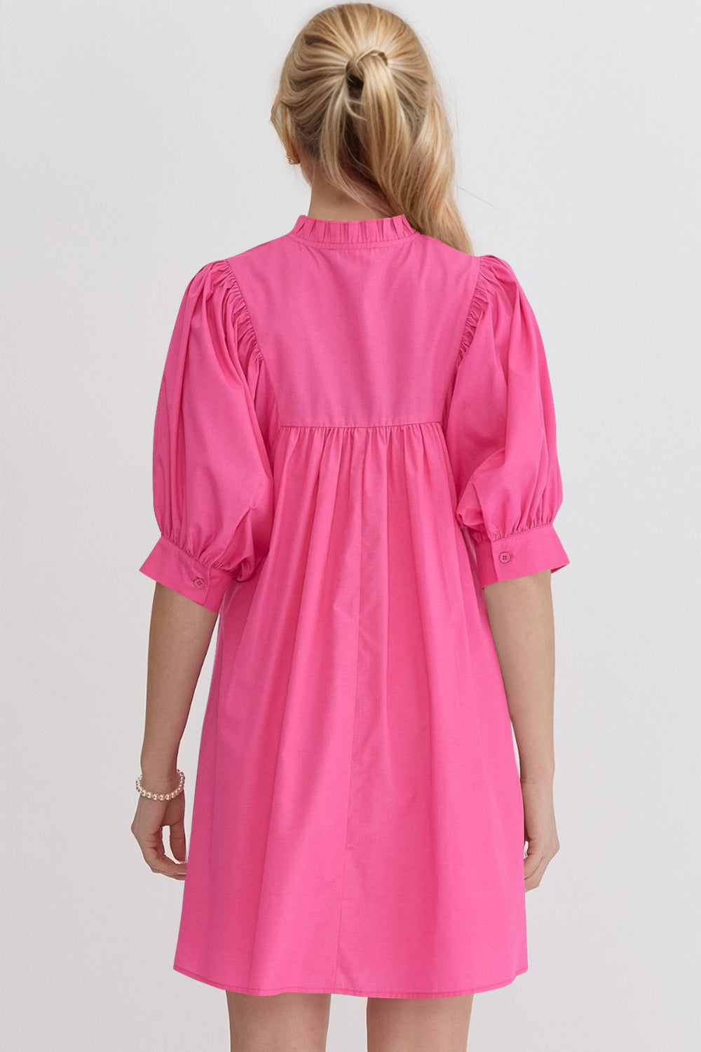 Oh Frill Notched Puff Sleeve Babydoll Mini Dress Trendsi