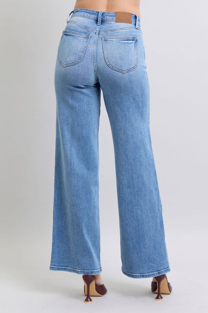 Judy Blue Full Size Wide Leg Jeans with Pockets Trendsi