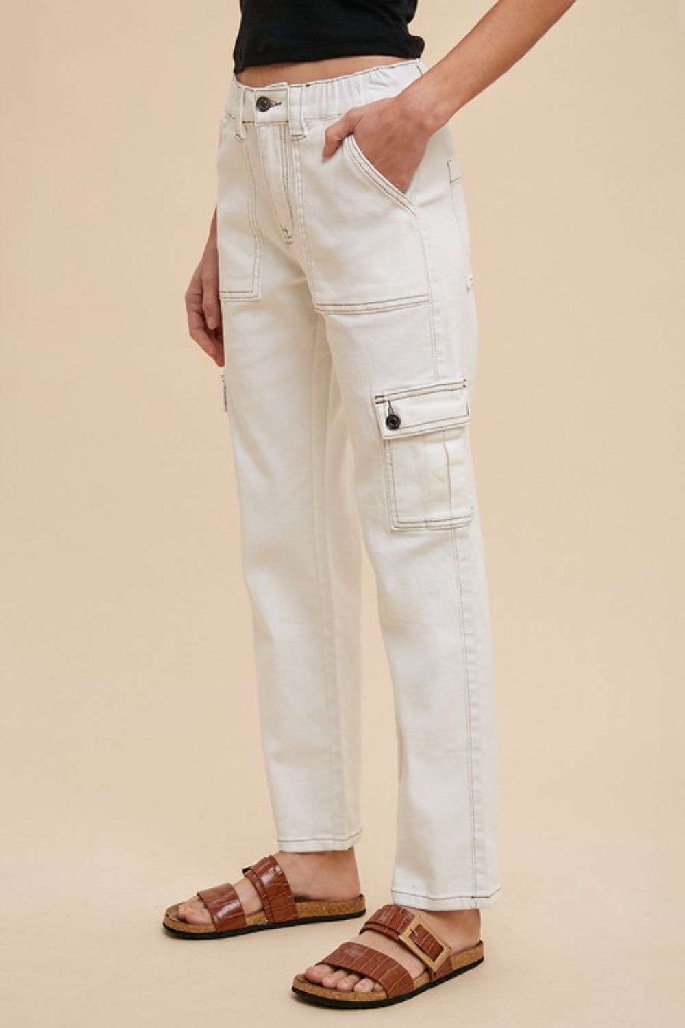 Annie Wear Straight Leg Jeans with Cargo Pockets Trendsi