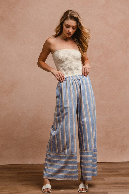 BiBi Striped Wide Leg Pants with Pockets Trendsi