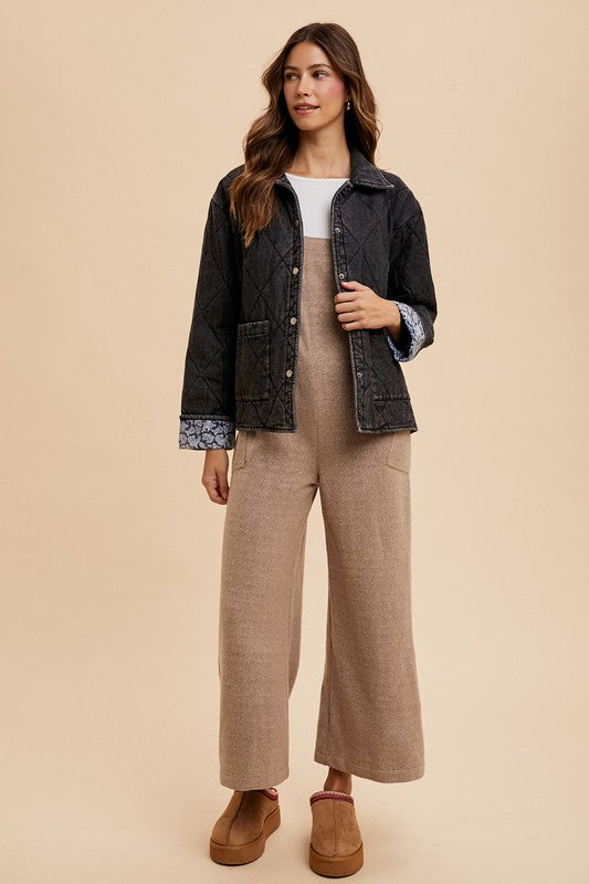 Annie Wear Quilted Printed Lining Snap Down Denim Jacket Trendsi