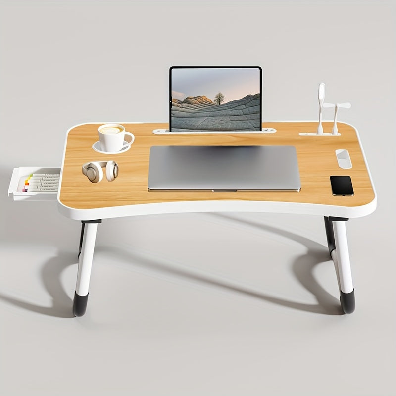 Ultra Large Laptop Bed Table – Foldable Tray with USB & Fan