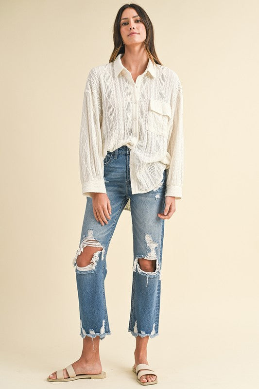 Annie Wear Distressed Raw Hem Cropped Jeans Trendsi