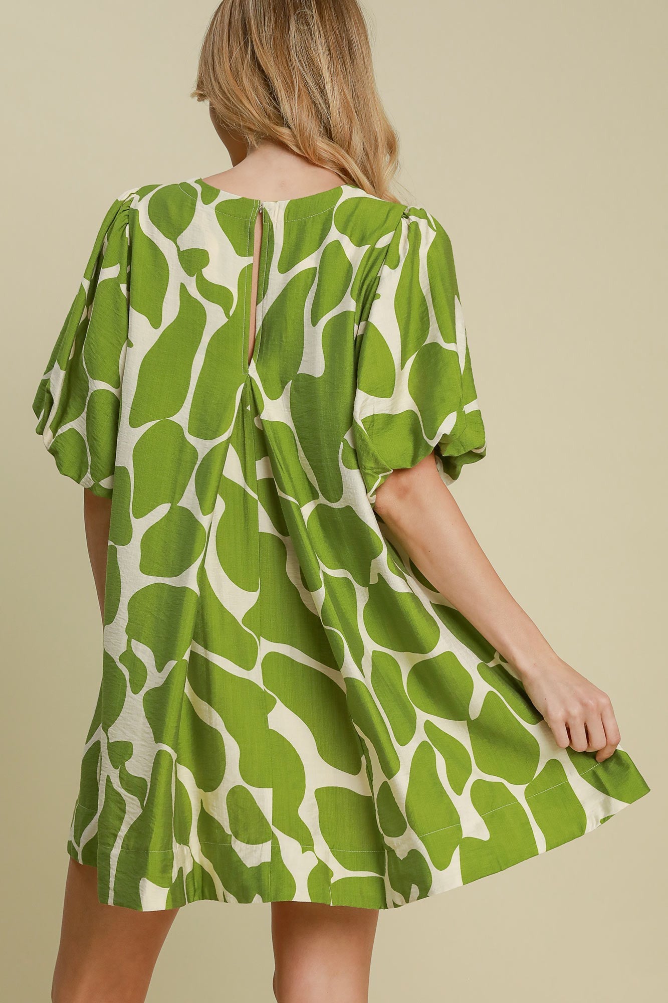 Umgee Two Tone Abstract Print Puff Sleeve Dress Trendsi